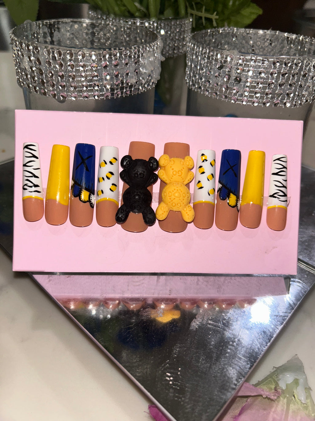 Handmade acrylic teddy bear press on nails XL