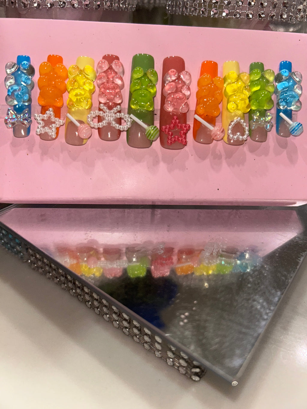 Handmade acrylic press on gummy bear multi color nails XL