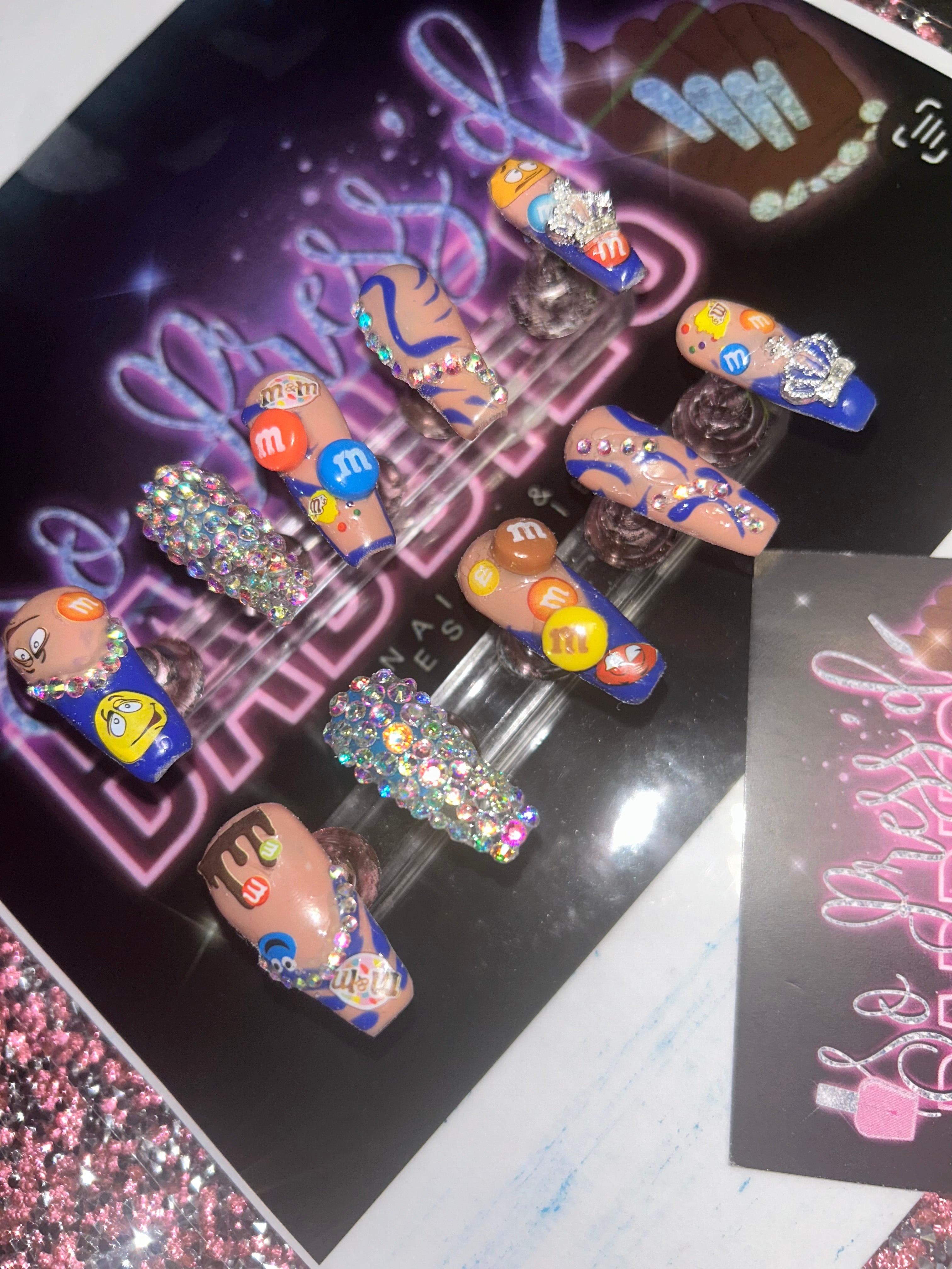 Short M&M coffin acrylic press ons