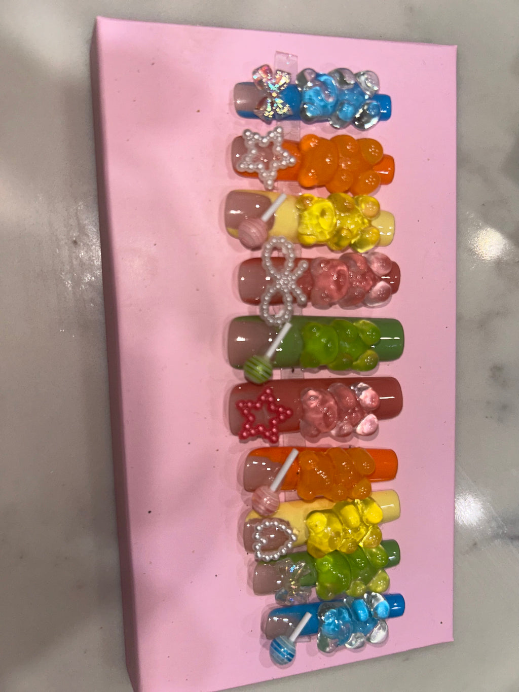 Handmade acrylic press on gummy bear multi color nails XL