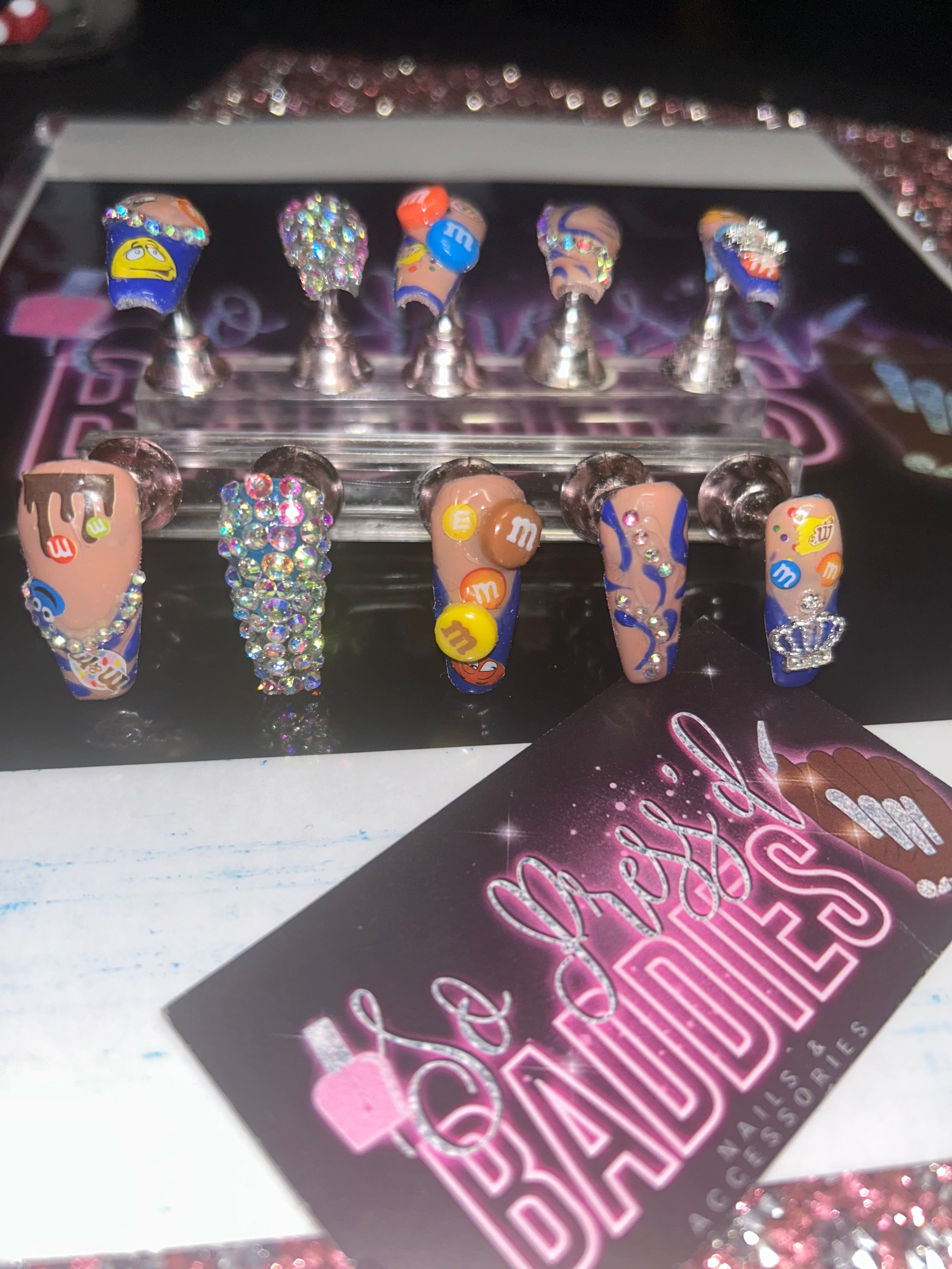 Short M&M coffin acrylic press ons