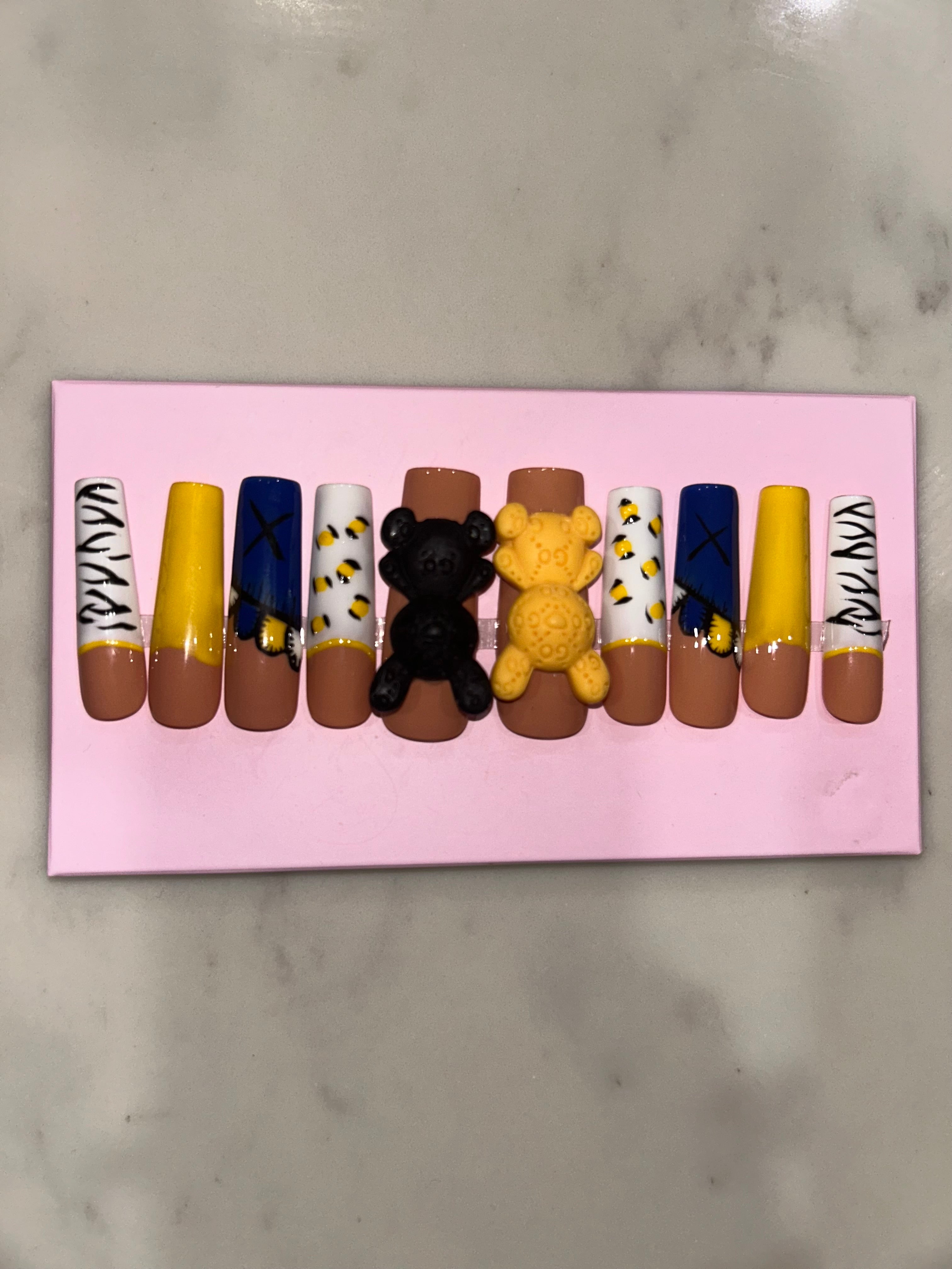 Handmade acrylic teddy bear press on nails XL