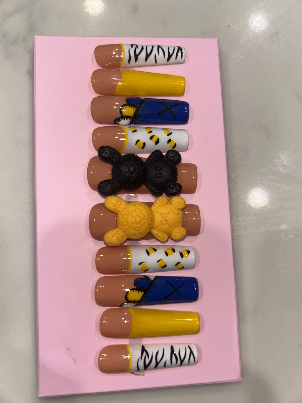 Handmade acrylic teddy bear press on nails XL