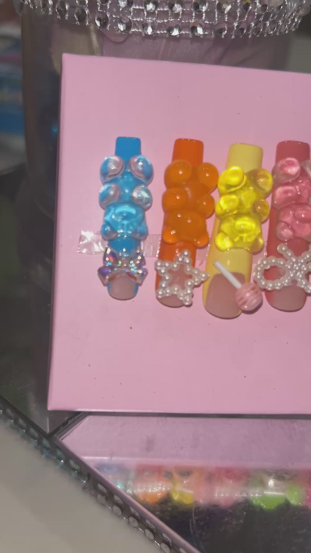 Handmade acrylic press on gummy bear multi color nails XL