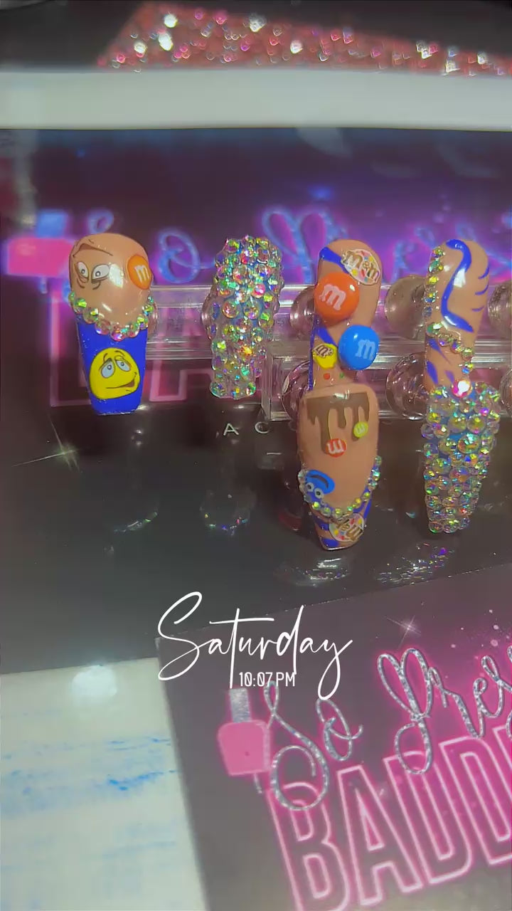 Short M&M coffin acrylic press ons